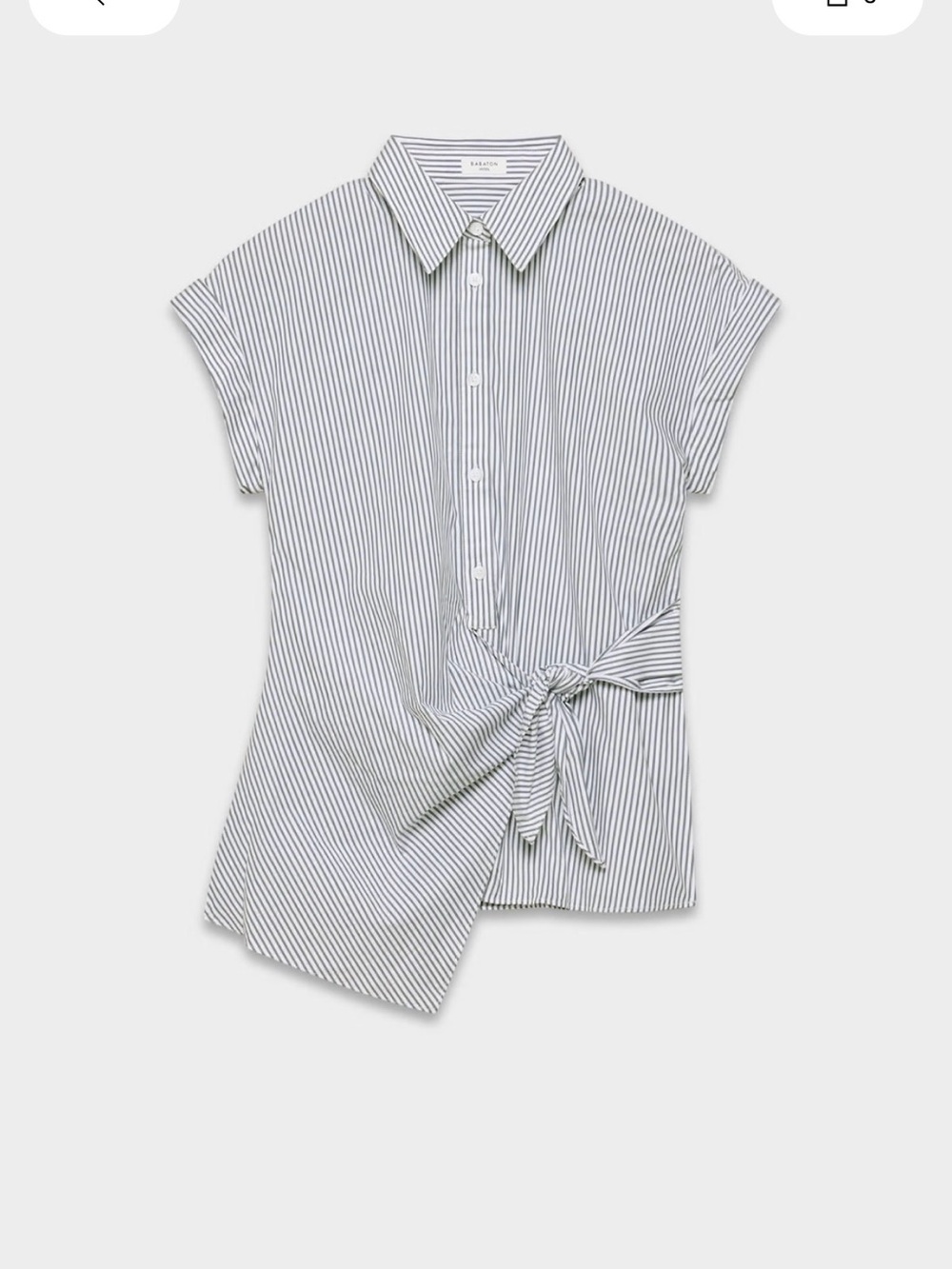 Aritzia Striped Short-Sleeve Button-Down with Side Tie - White/Black